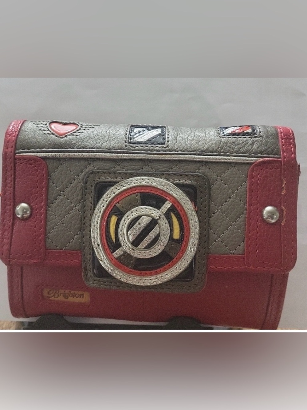 Brighton Red Gray Leather Camera Bag Crossbody Bag Vintage
